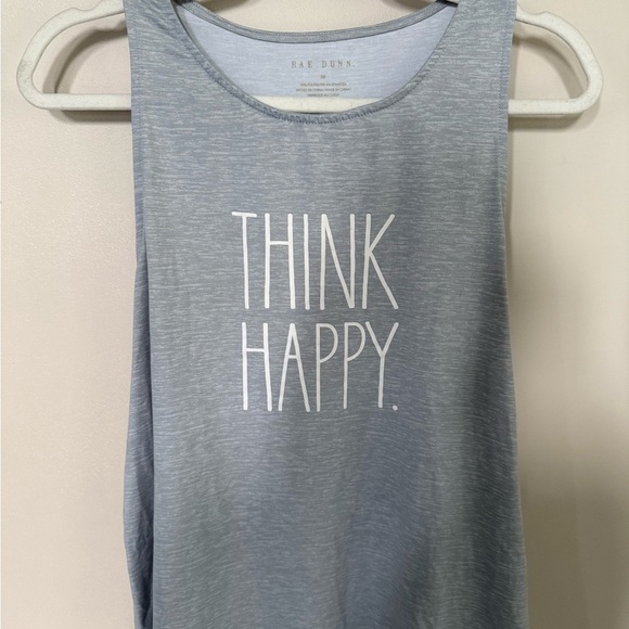 Rae Dunn Tops - Rae Dunn Light Blue 'Think Happy' Muscle Tee
